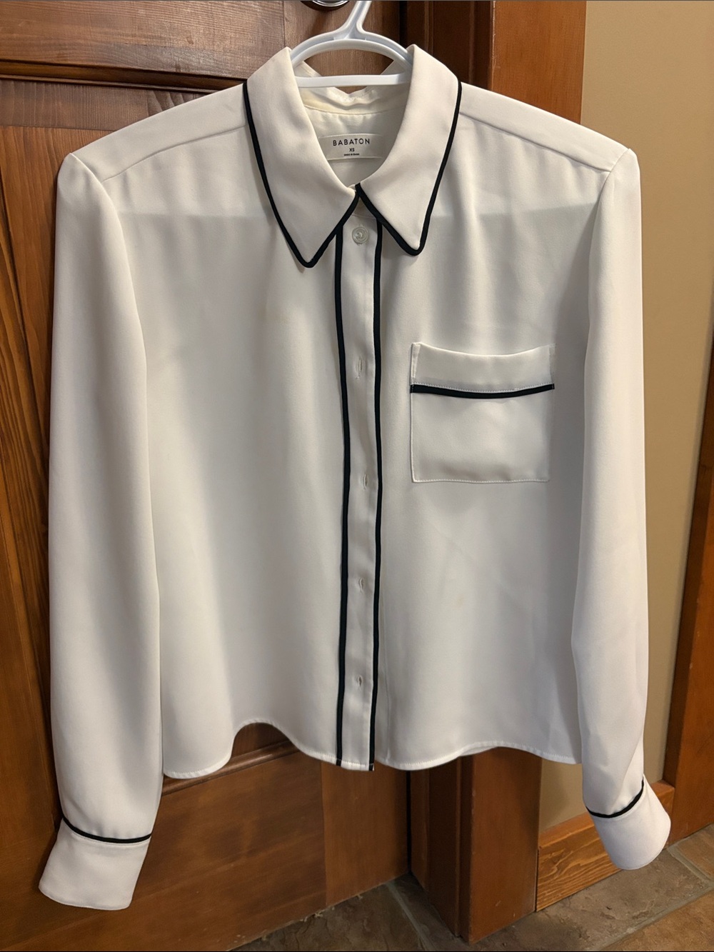 Babaton White Blouse with Black Piping
